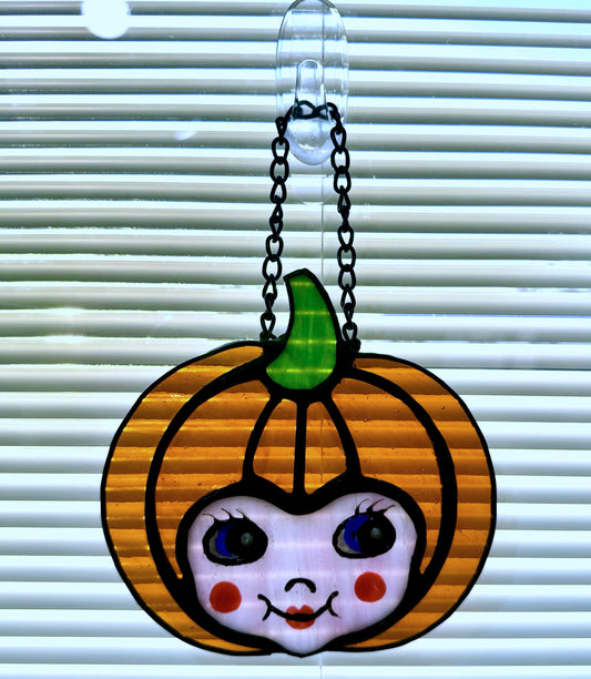 Hand-Painted Kewpie Pumpkin Suncatcher