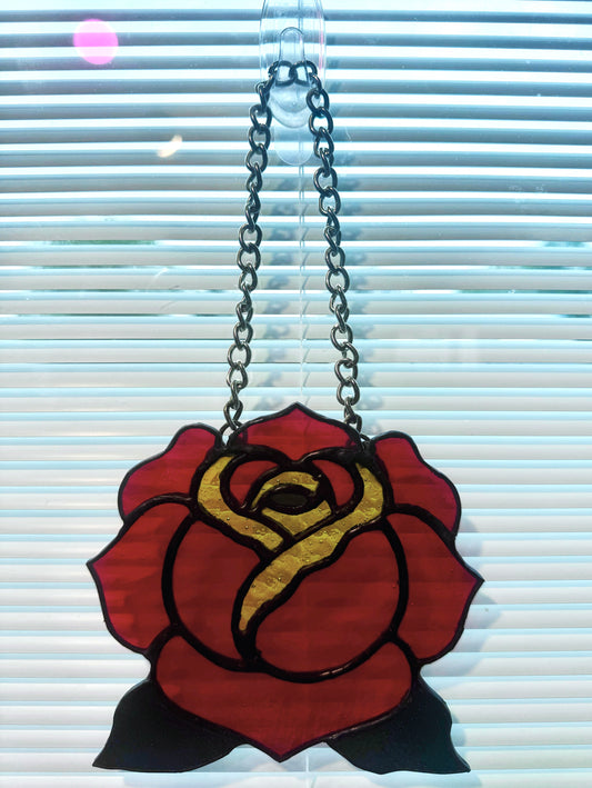 Traditional Rose Stained Glass Suncatcher